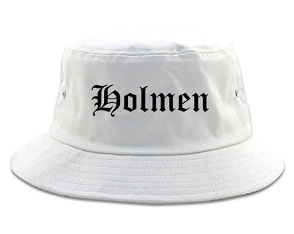 Holmen Wisconsin WI Old English Mens Bucket Hat White