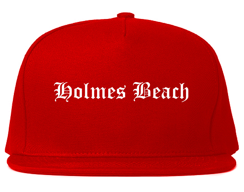 Holmes Beach Florida FL Old English Mens Snapback Hat Red