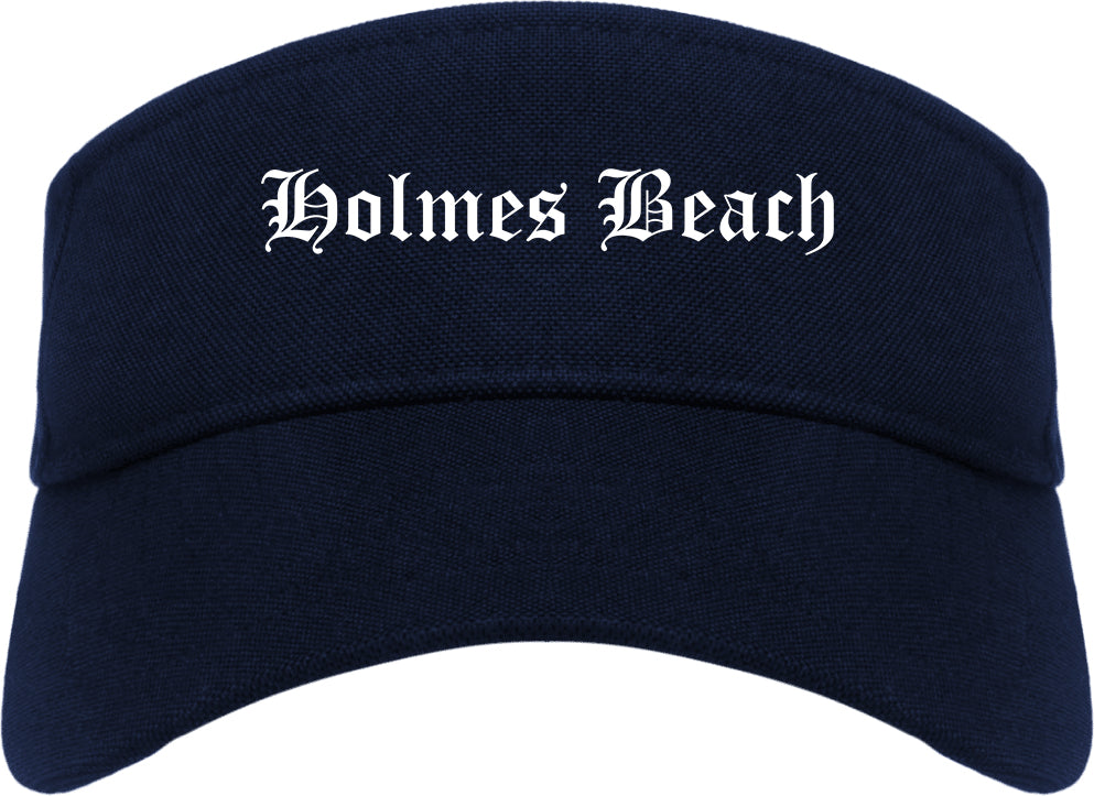 Holmes Beach Florida FL Old English Mens Visor Cap Hat Navy Blue