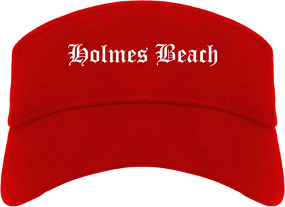 Holmes Beach Florida FL Old English Mens Visor Cap Hat Red
