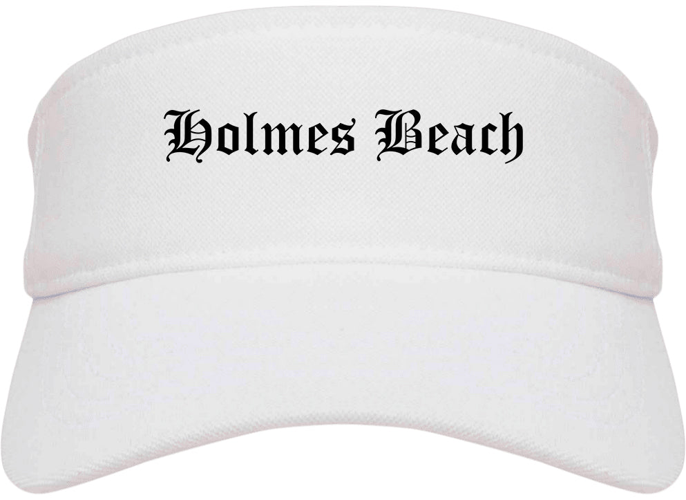 Holmes Beach Florida FL Old English Mens Visor Cap Hat White