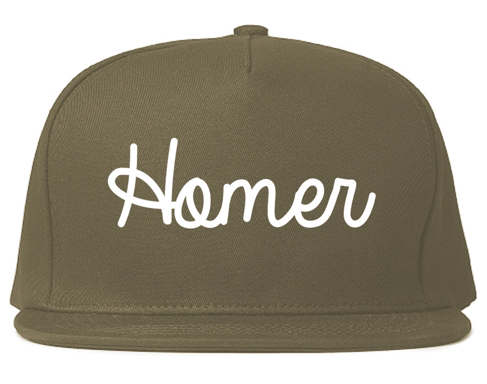 Homer Alaska AK Script Mens Snapback Hat Grey