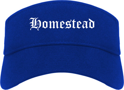 Homestead Florida FL Old English Mens Visor Cap Hat Royal Blue