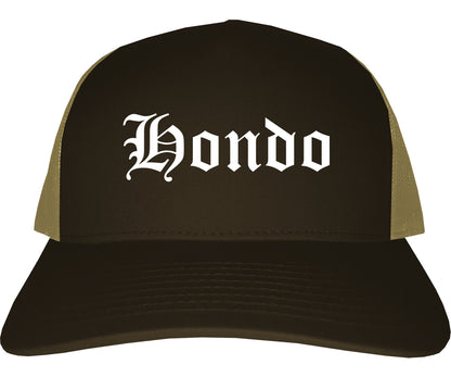 Hondo Texas TX Old English Mens Trucker Hat Cap Brown