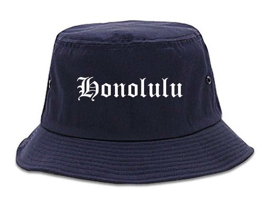 Honolulu Hawaii HI Old English Mens Bucket Hat Navy Blue