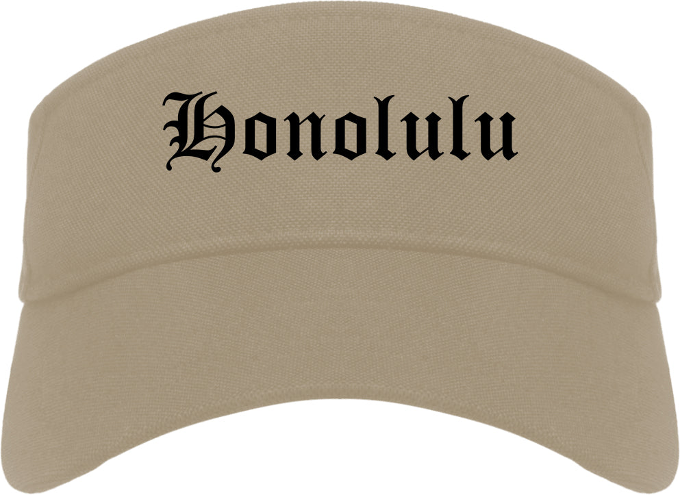 Honolulu Hawaii HI Old English Mens Visor Cap Hat Khaki