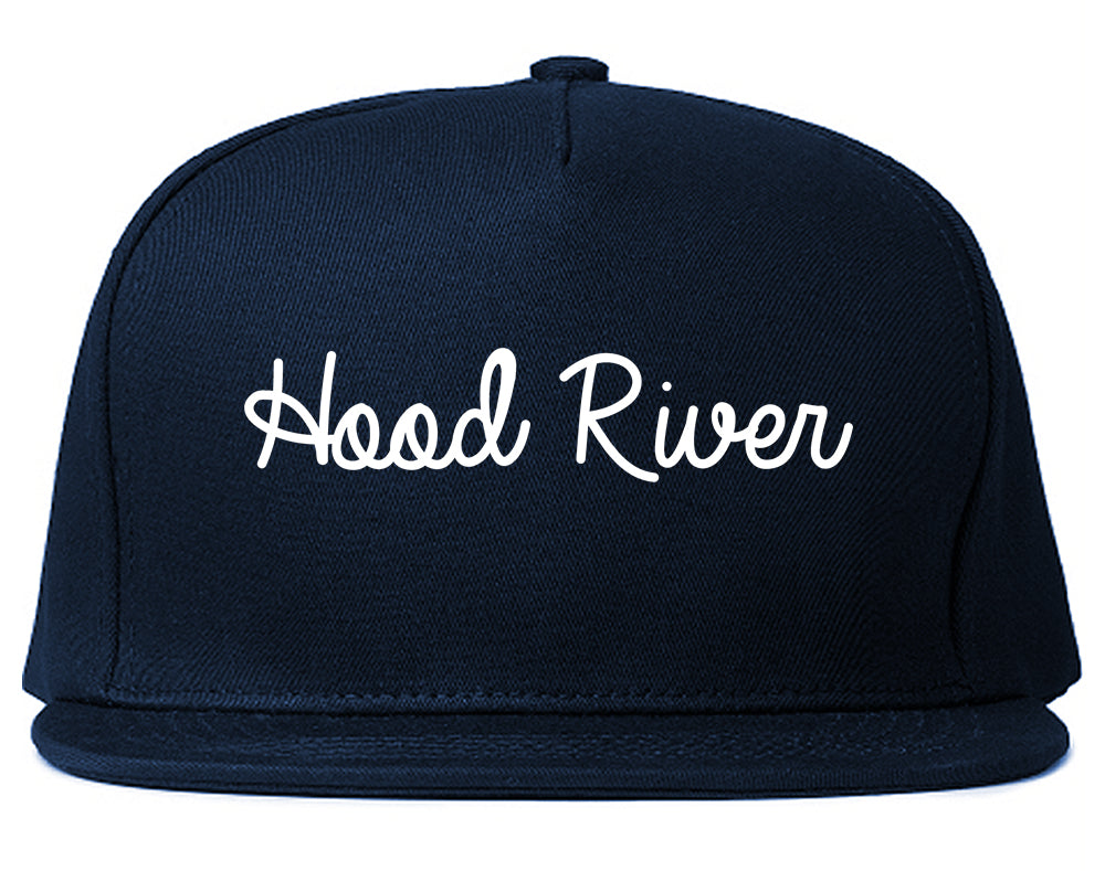 Hood River Oregon OR Script Mens Snapback Hat Navy Blue