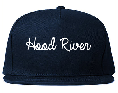 Hood River Oregon OR Script Mens Snapback Hat Navy Blue