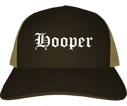 Hooper Utah UT Old English Mens Trucker Hat Cap Brown