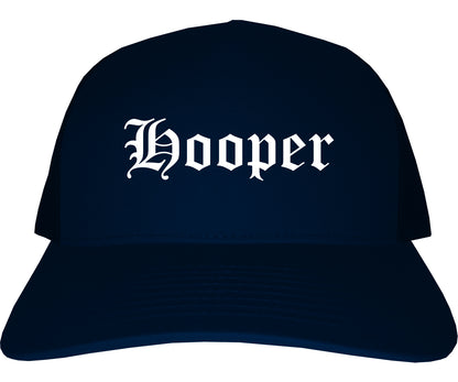 Hooper Utah UT Old English Mens Trucker Hat Cap Navy Blue