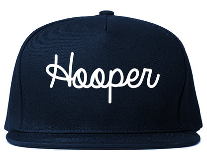 Hooper Utah UT Script Mens Snapback Hat Navy Blue