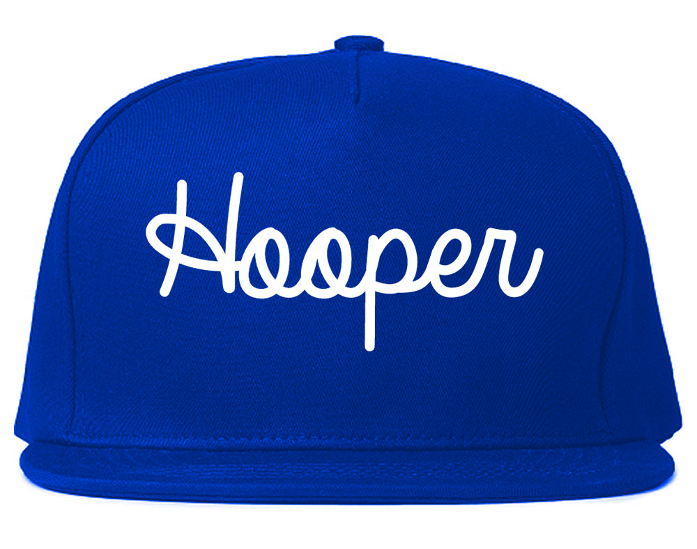 Hooper Utah UT Script Mens Snapback Hat Royal Blue