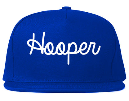Hooper Utah UT Script Mens Snapback Hat Royal Blue