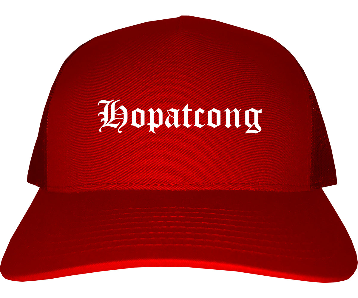 Hopatcong New Jersey NJ Old English Mens Trucker Hat Cap Red