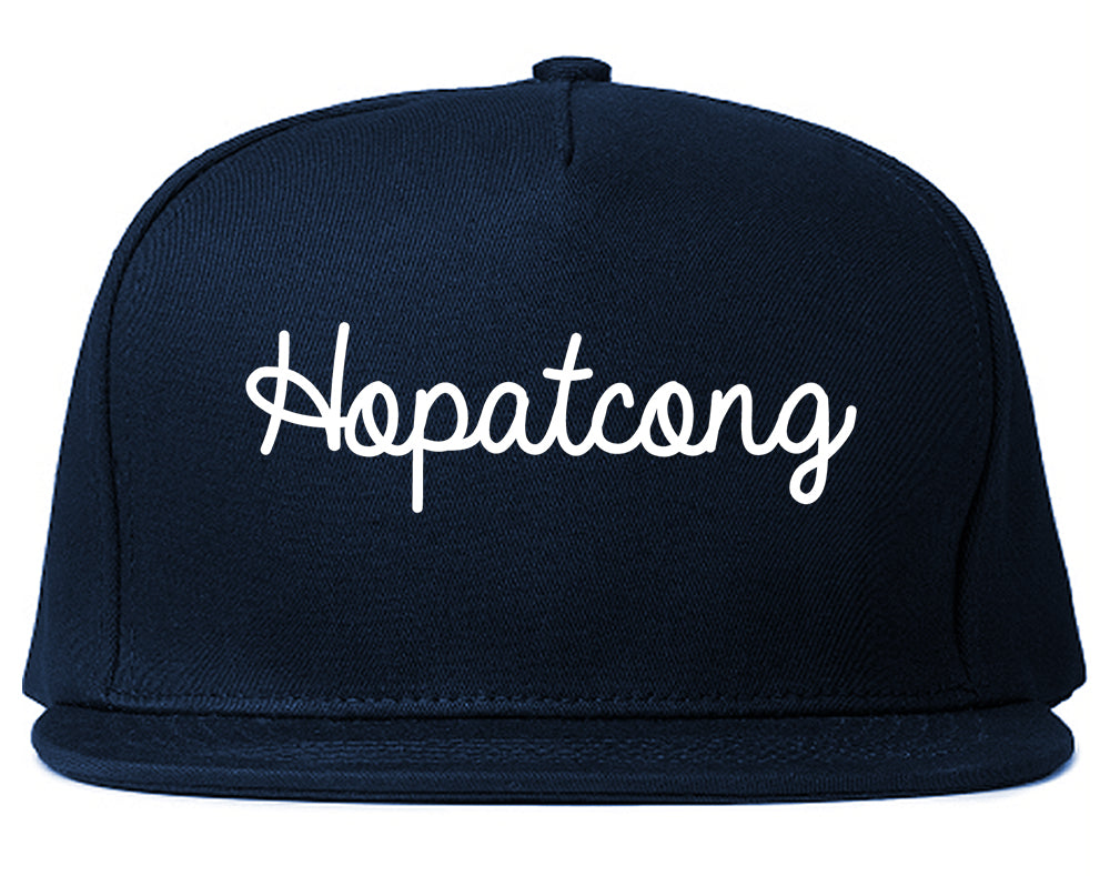 Hopatcong New Jersey NJ Script Mens Snapback Hat Navy Blue