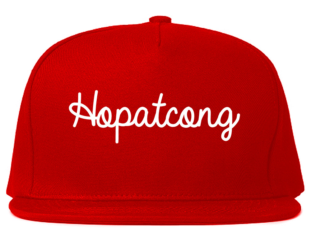 Hopatcong New Jersey NJ Script Mens Snapback Hat Red