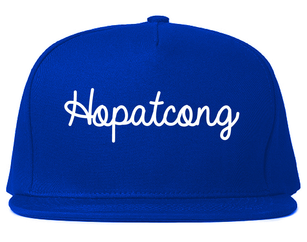 Hopatcong New Jersey NJ Script Mens Snapback Hat Royal Blue
