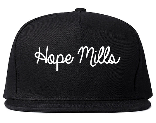 Hope Mills North Carolina NC Script Mens Snapback Hat Black