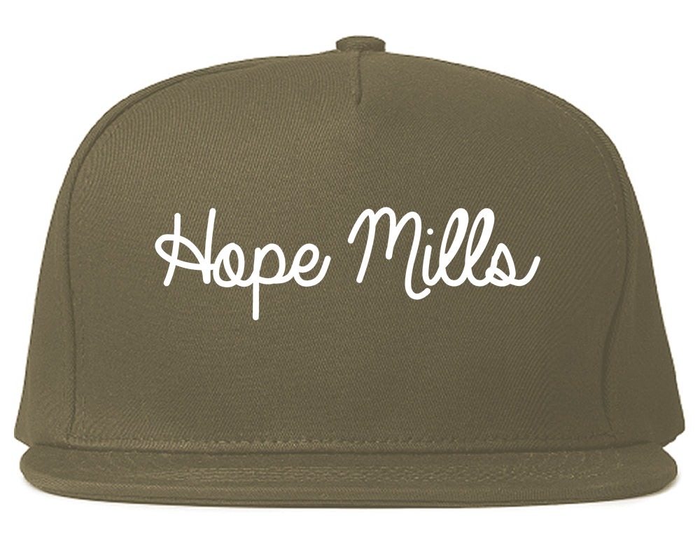 Hope Mills North Carolina NC Script Mens Snapback Hat Grey