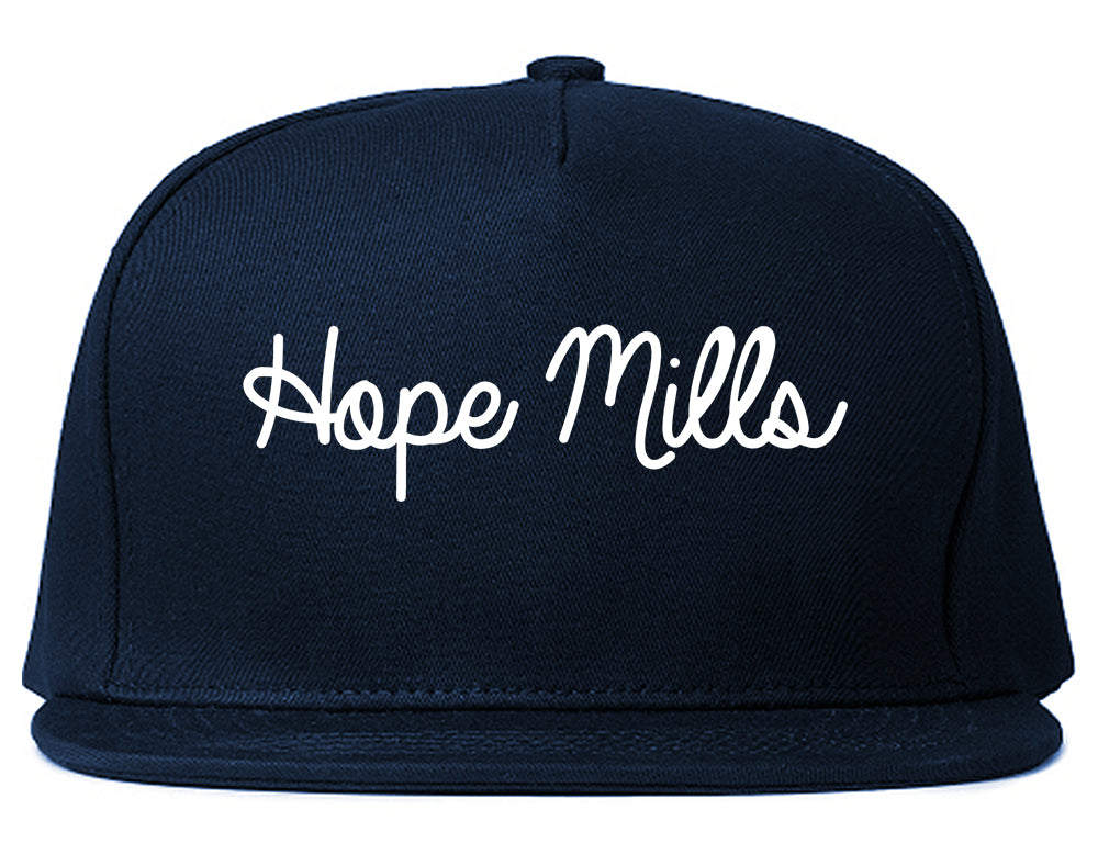 Hope Mills North Carolina NC Script Mens Snapback Hat Navy Blue