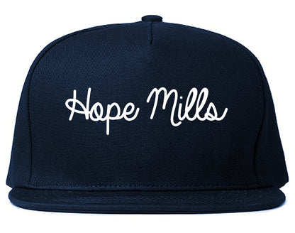 Hope Mills North Carolina NC Script Mens Snapback Hat Navy Blue