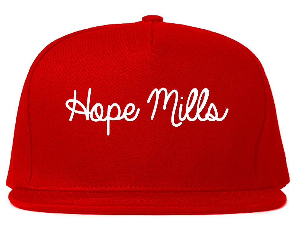 Hope Mills North Carolina NC Script Mens Snapback Hat Red
