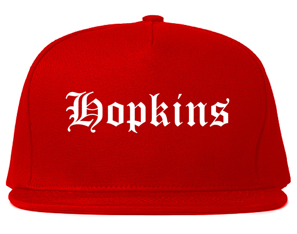 Hopkins Minnesota MN Old English Mens Snapback Hat Red