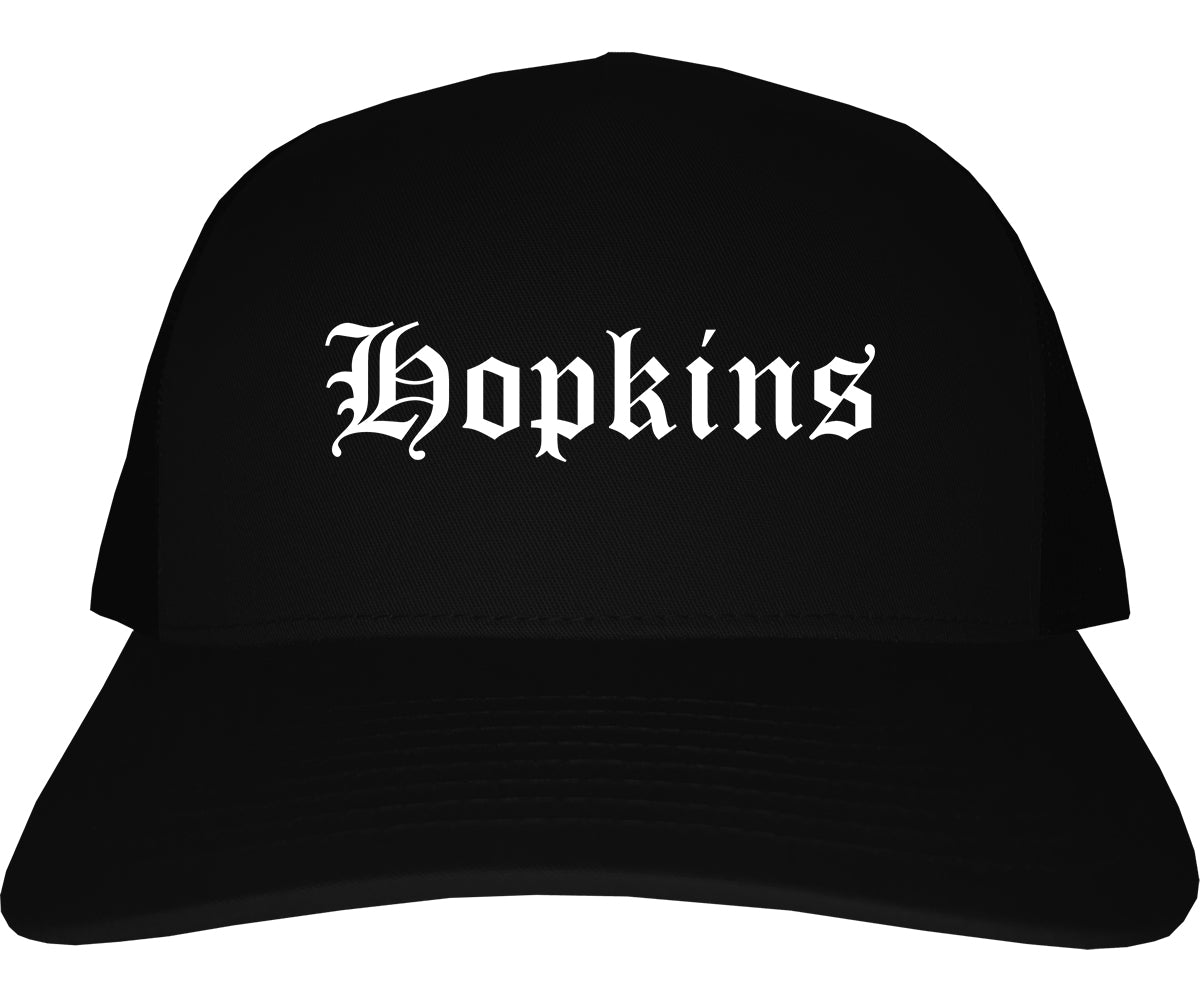 Hopkins Minnesota MN Old English Mens Trucker Hat Cap Black