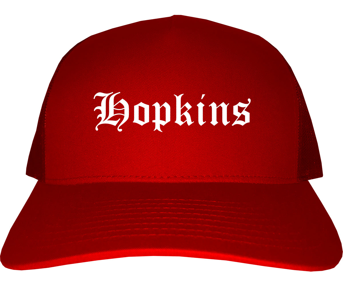 Hopkins Minnesota MN Old English Mens Trucker Hat Cap Red