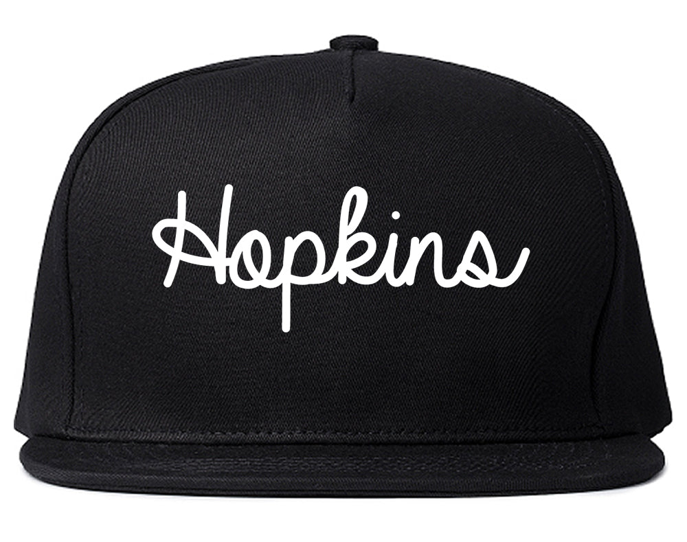 Hopkins Minnesota MN Script Mens Snapback Hat Black