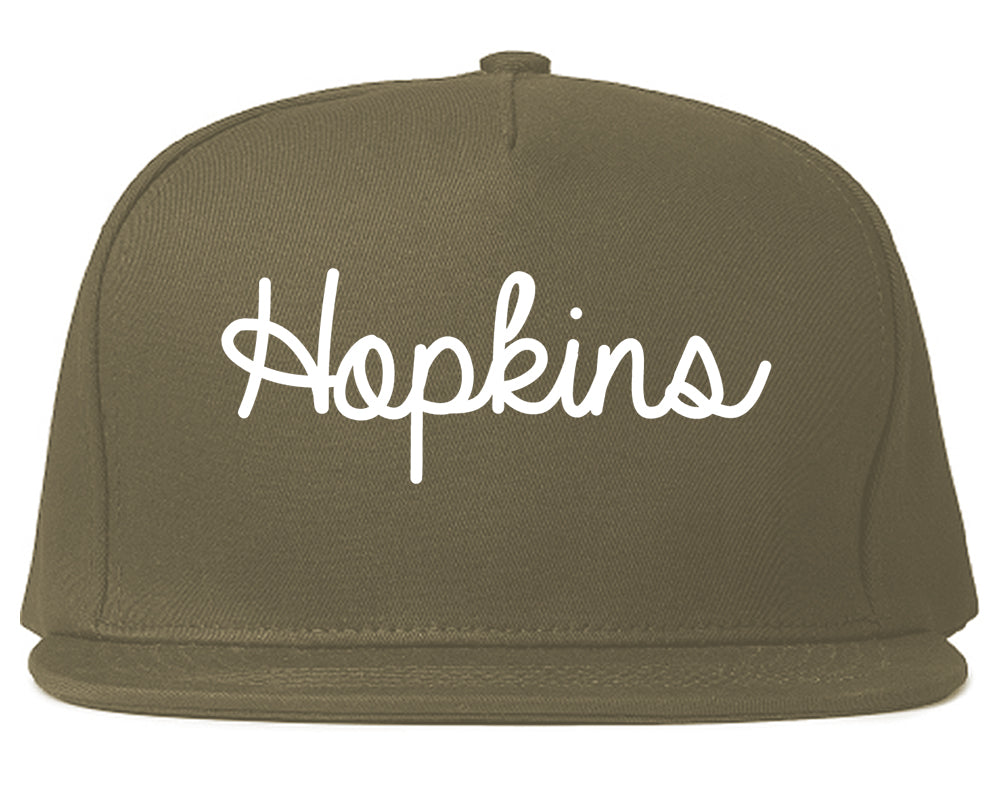 Hopkins Minnesota MN Script Mens Snapback Hat Grey