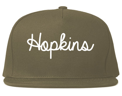 Hopkins Minnesota MN Script Mens Snapback Hat Grey