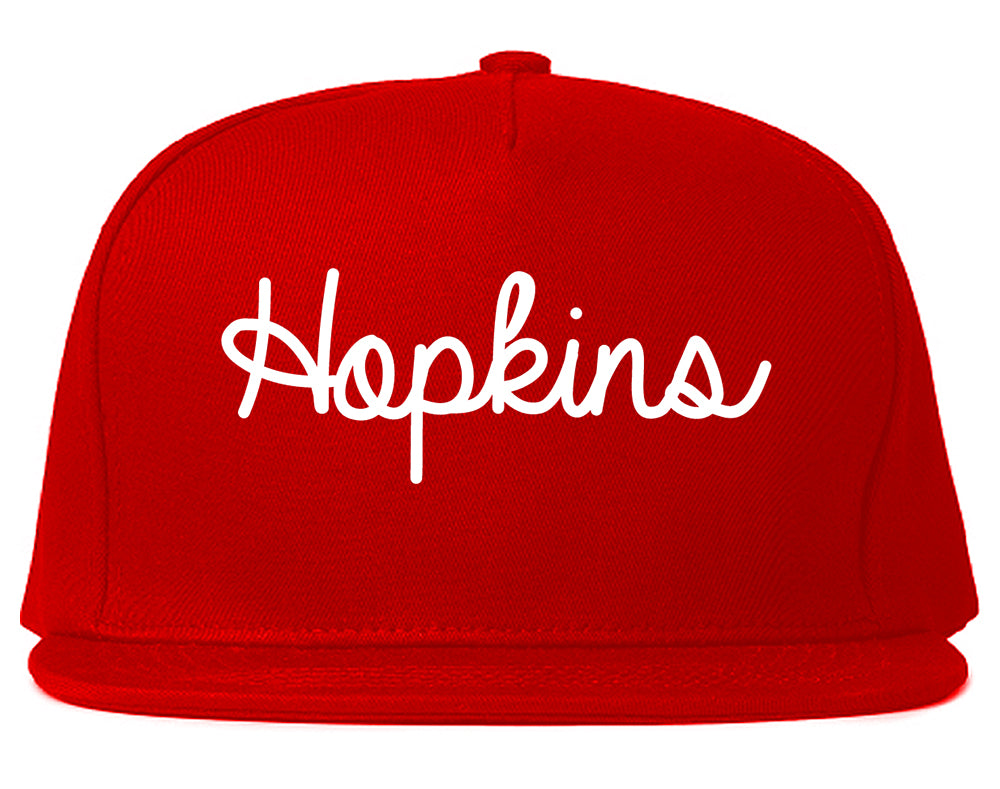 Hopkins Minnesota MN Script Mens Snapback Hat Red