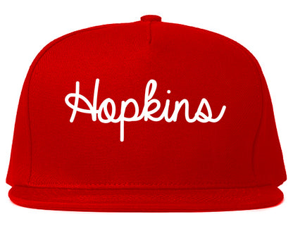 Hopkins Minnesota MN Script Mens Snapback Hat Red