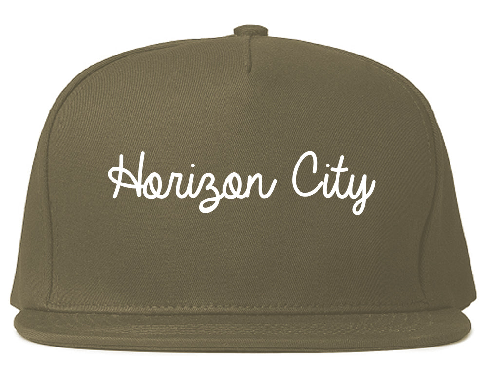 Horizon City Texas TX Script Mens Snapback Hat Grey