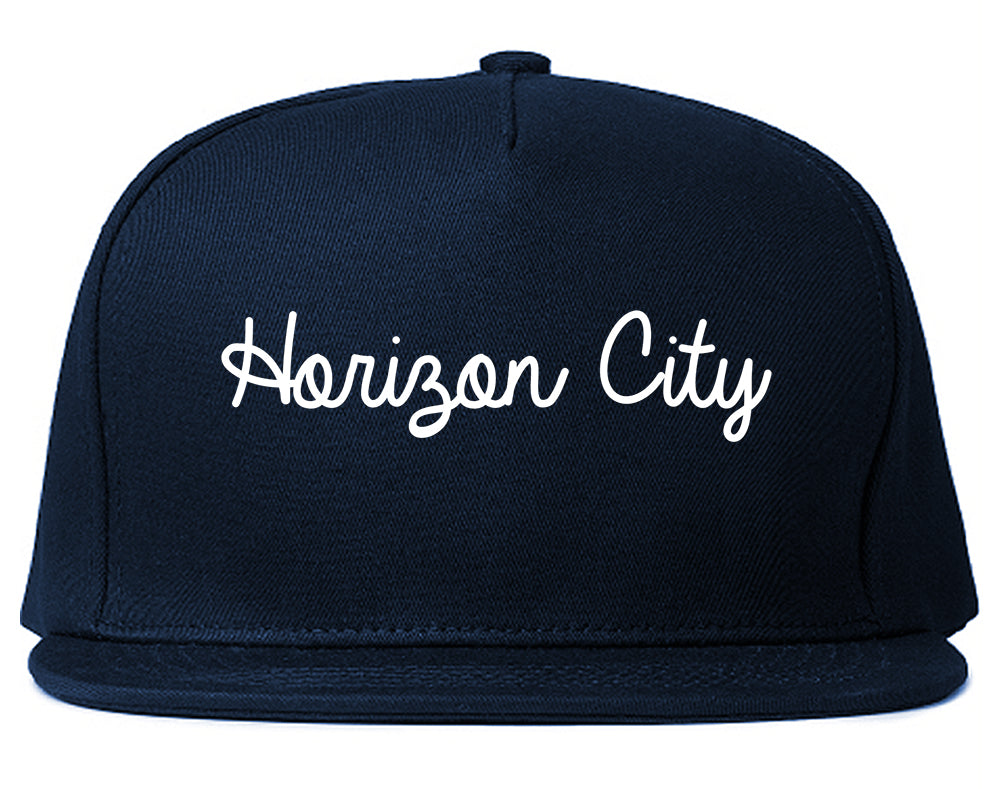 Horizon City Texas TX Script Mens Snapback Hat Navy Blue
