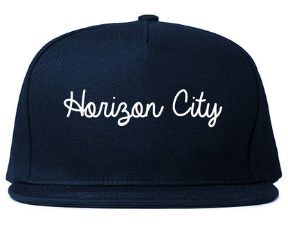 Horizon City Texas TX Script Mens Snapback Hat Navy Blue