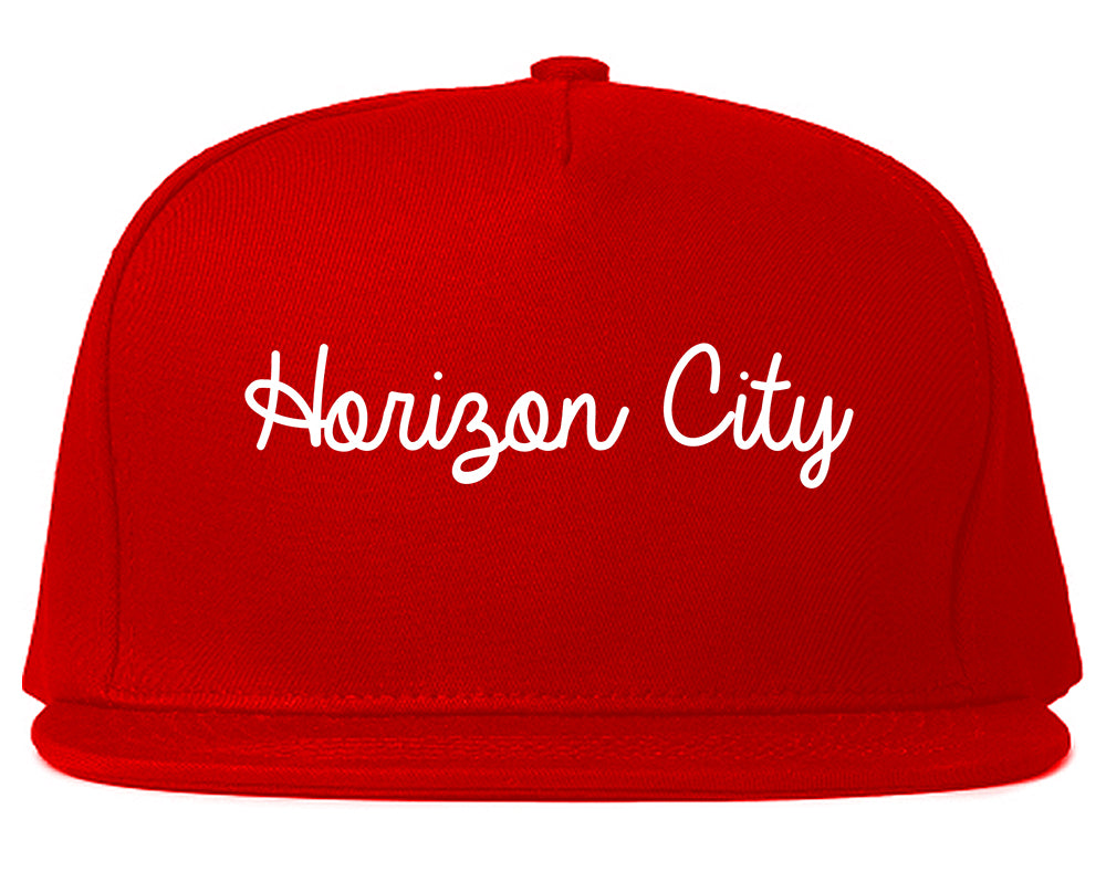 Horizon City Texas TX Script Mens Snapback Hat Red