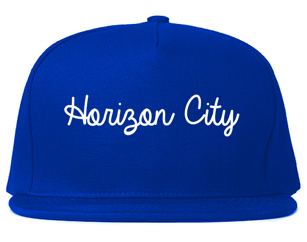 Horizon City Texas TX Script Mens Snapback Hat Royal Blue