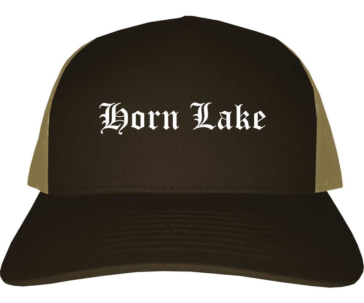 Horn Lake Mississippi MS Old English Mens Trucker Hat Cap Brown