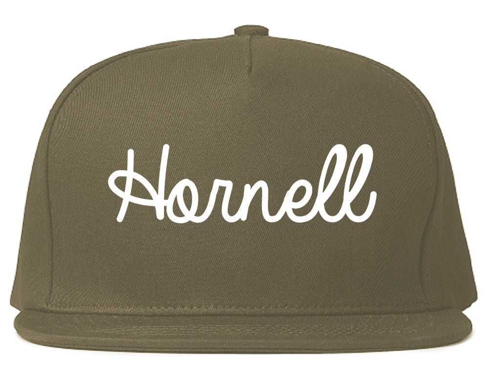 Hornell New York NY Script Mens Snapback Hat Grey