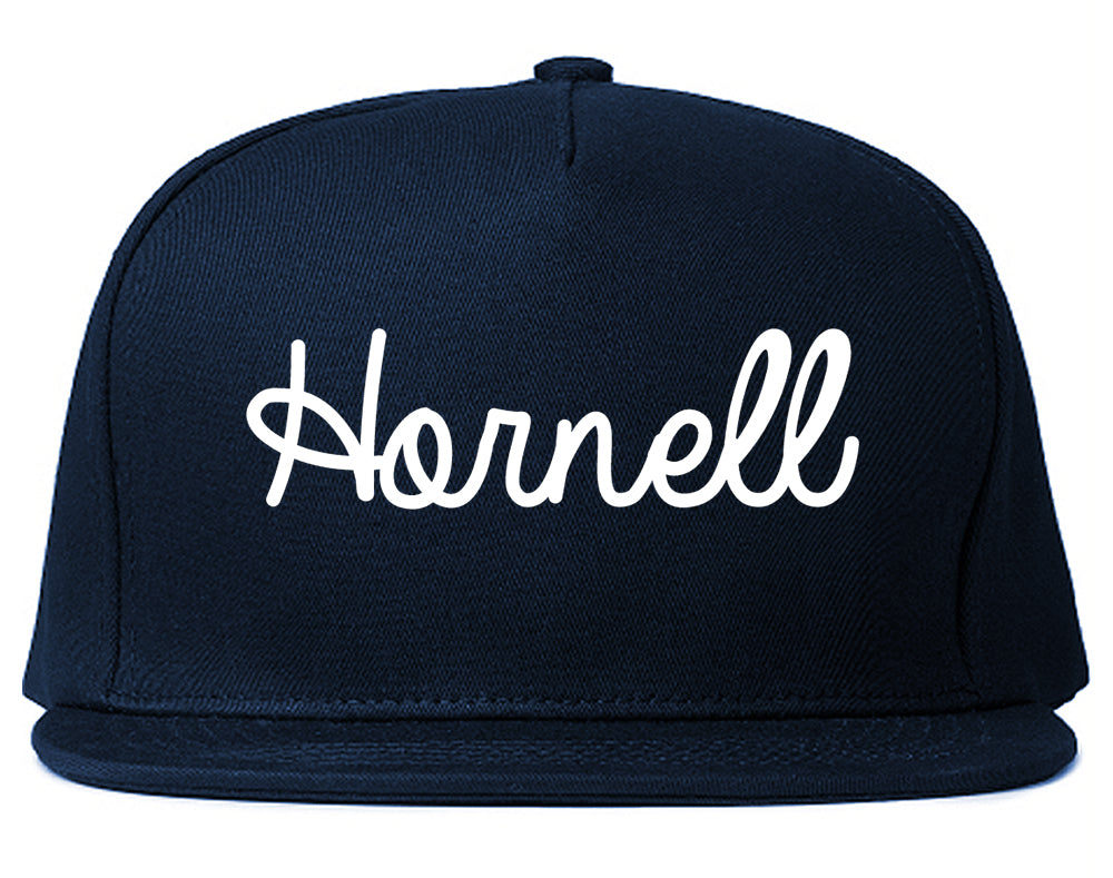 Hornell New York NY Script Mens Snapback Hat Navy Blue