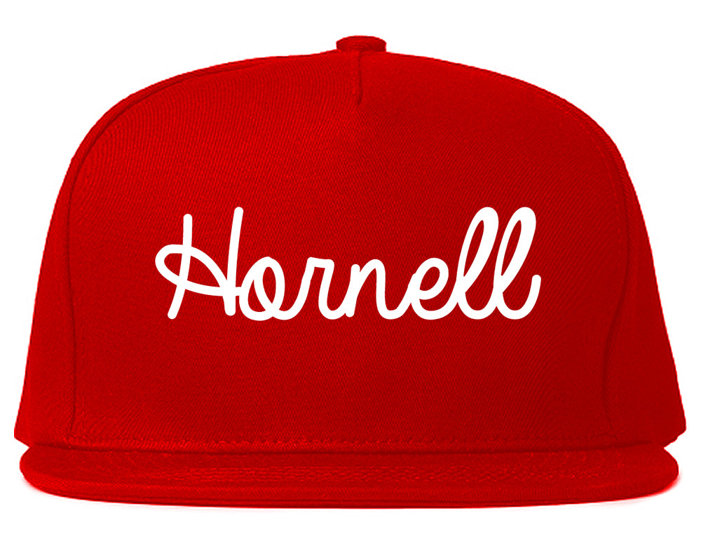 Hornell New York NY Script Mens Snapback Hat Red