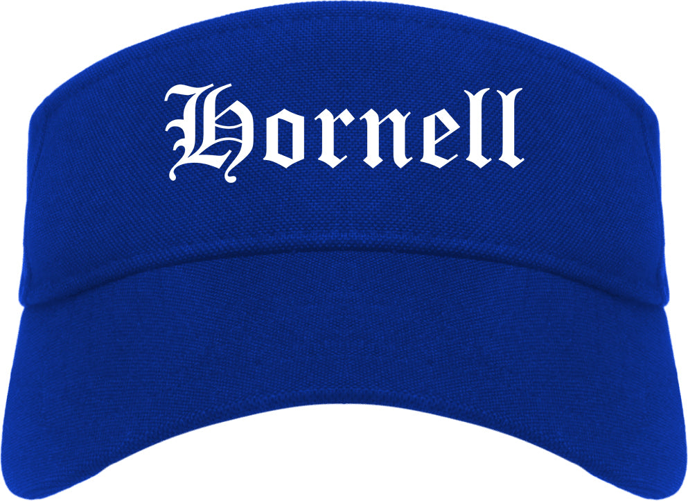 Hornell New York NY Old English Mens Visor Cap Hat Royal Blue