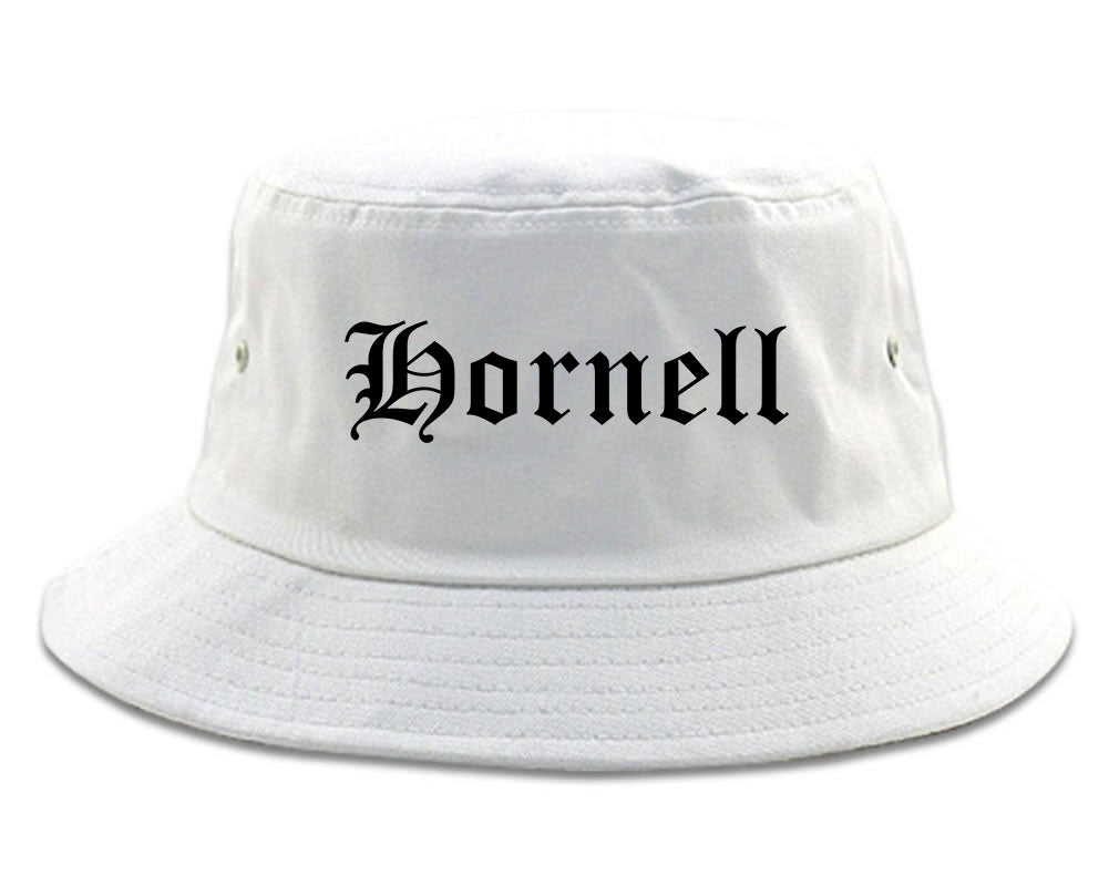 Hornell New York NY Old English Mens Bucket Hat White