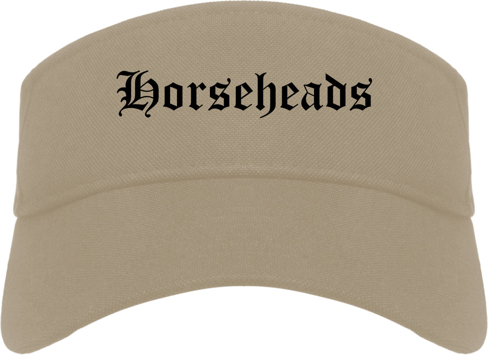 Horseheads New York NY Old English Mens Visor Cap Hat Khaki