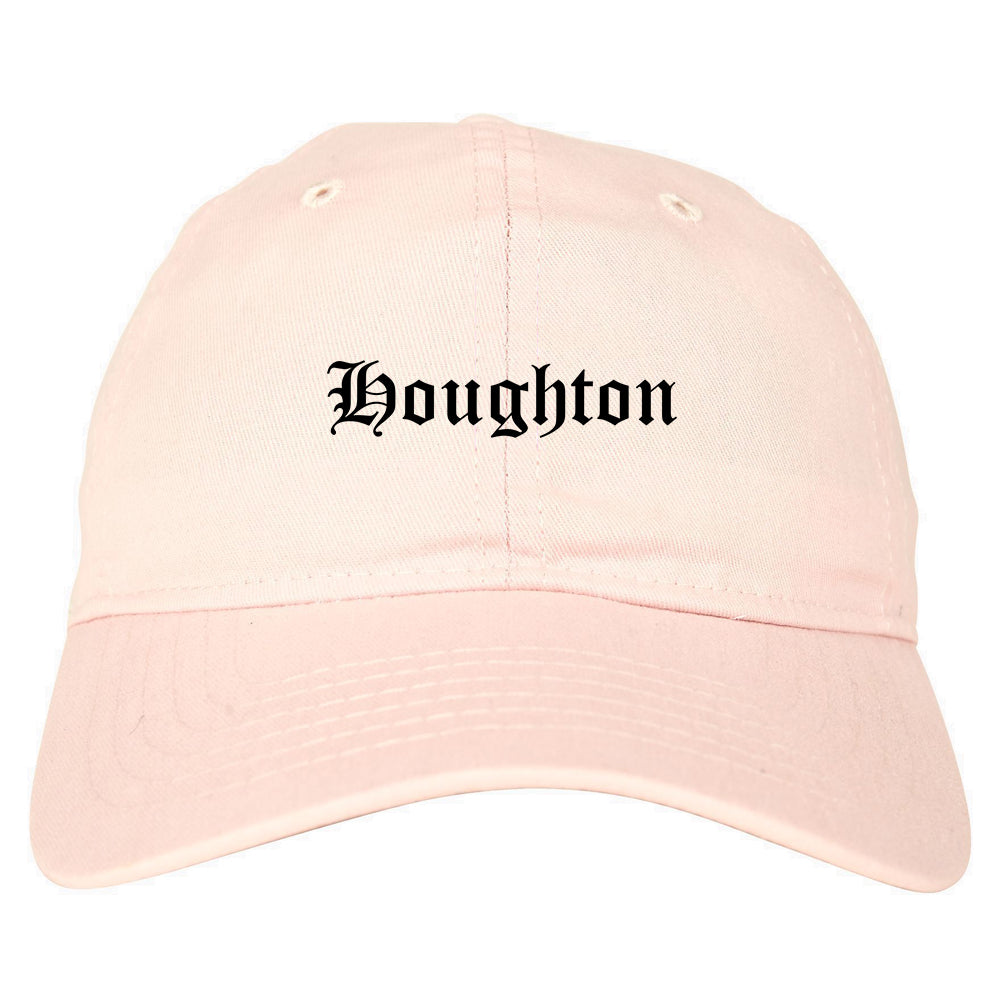 Houghton Michigan MI Old English Mens Dad Hat Baseball Cap Pink