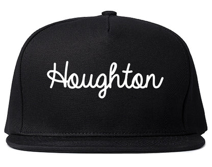 Houghton Michigan MI Script Mens Snapback Hat Black