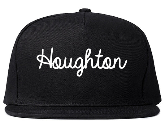 Houghton Michigan MI Script Mens Snapback Hat Black