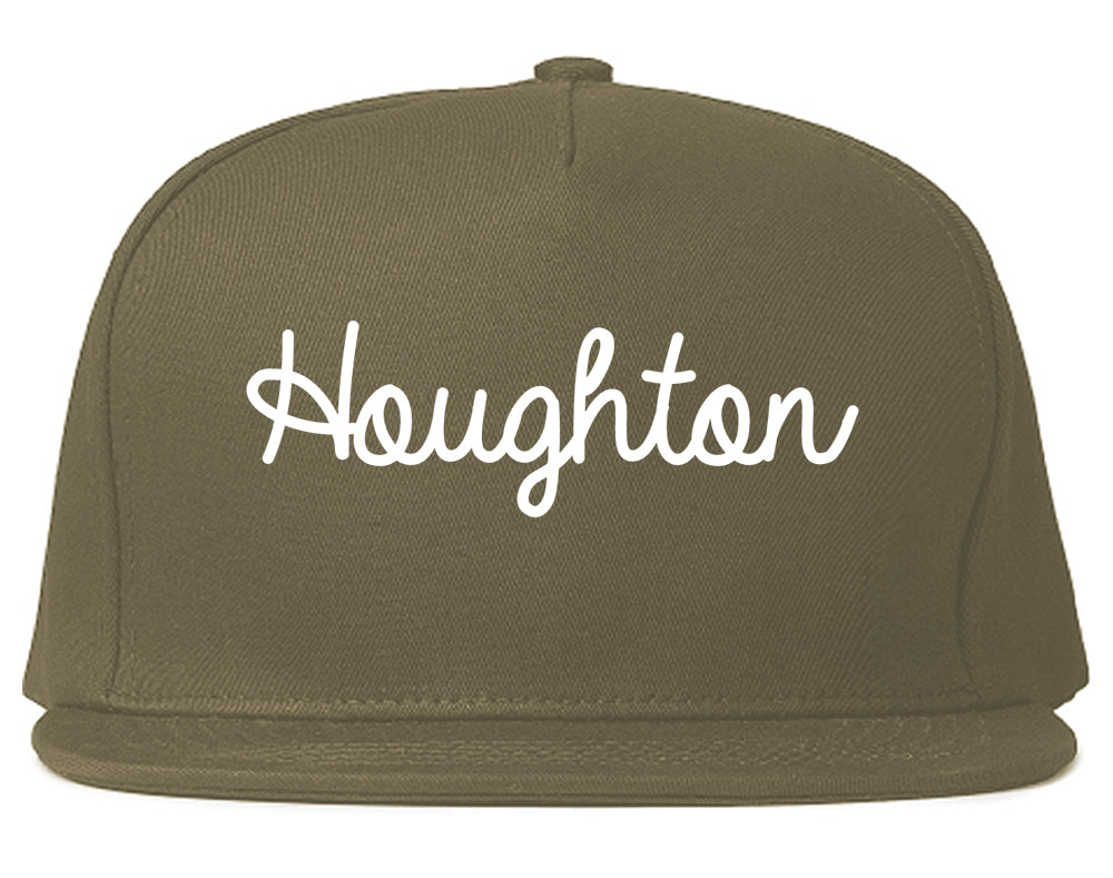 Houghton Michigan MI Script Mens Snapback Hat Grey